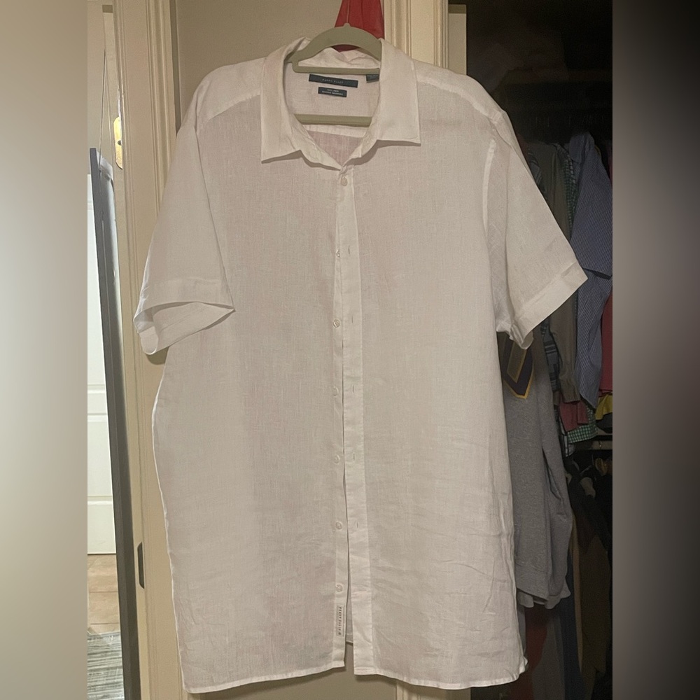 Perry Ellis White Linen Button Down Shirt